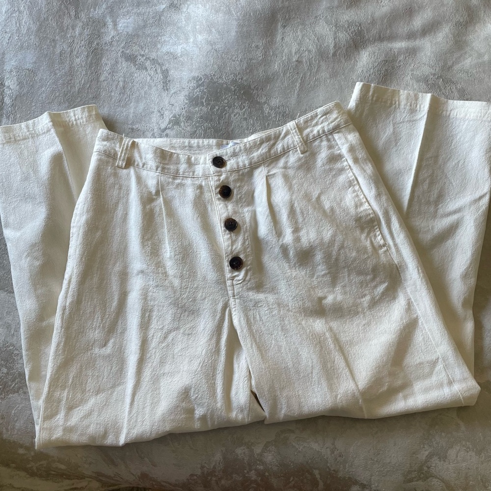 O’Neill Cropped Cream Linen Wide Leg Pants